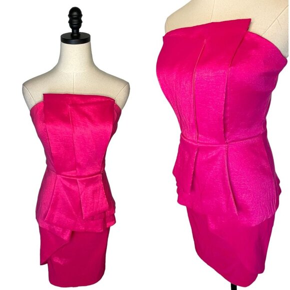 Anthropologie Dresses & Skirts - Anthropologie 4 Coqueta Stretch SILK Mini Dress SCULPTURAL Strapless Peplum PINK